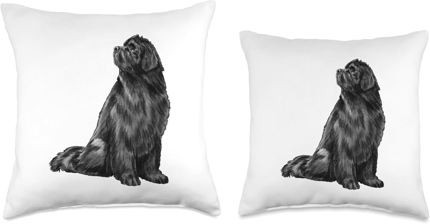 Sitting Newfie Dog Newfoundland Throw Pillow
