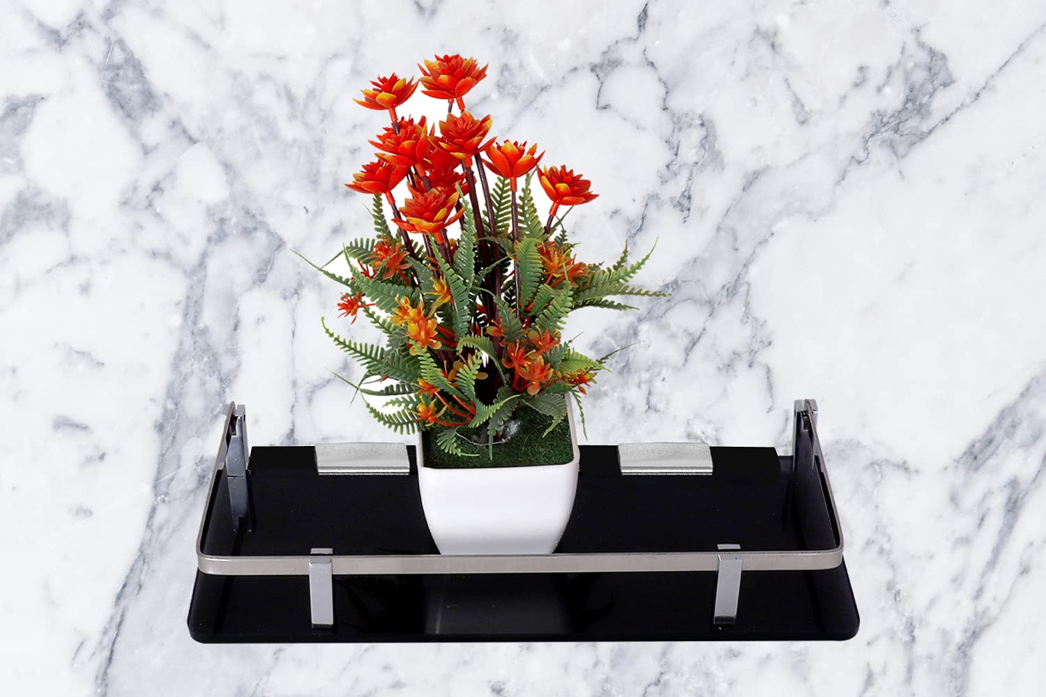 Super Products Acrylic Bathroom Shelves/Racks with SS Strip Support Rectangle Shape Multipurpose 12 x 5 inch Black�