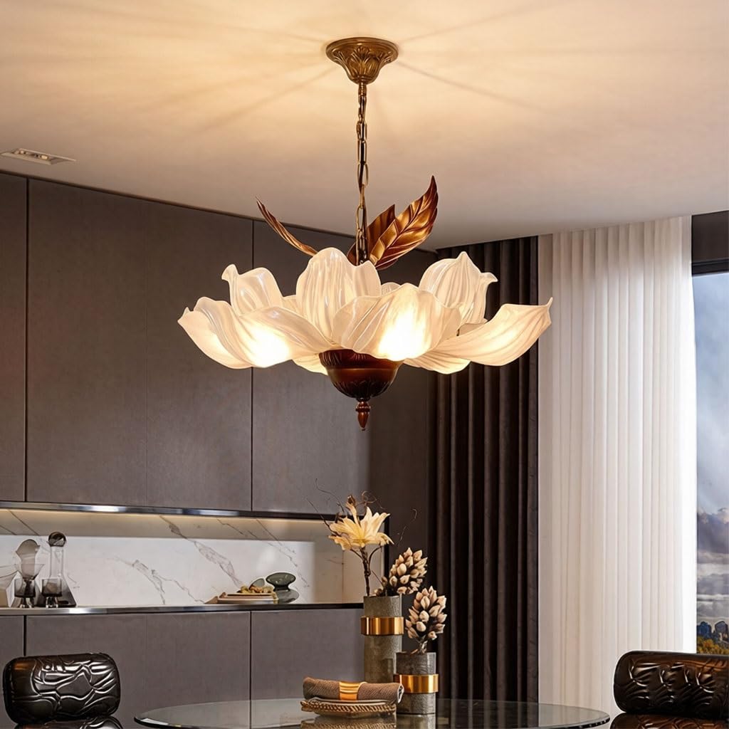 Wintage żyrandol kwiatowy lampa wisząca z satynowego akrylu lampa sufitowa z retro metalowymi liśćmi wiejska lampa kwiatowa dla domu wiejskiego jadalni sypialni