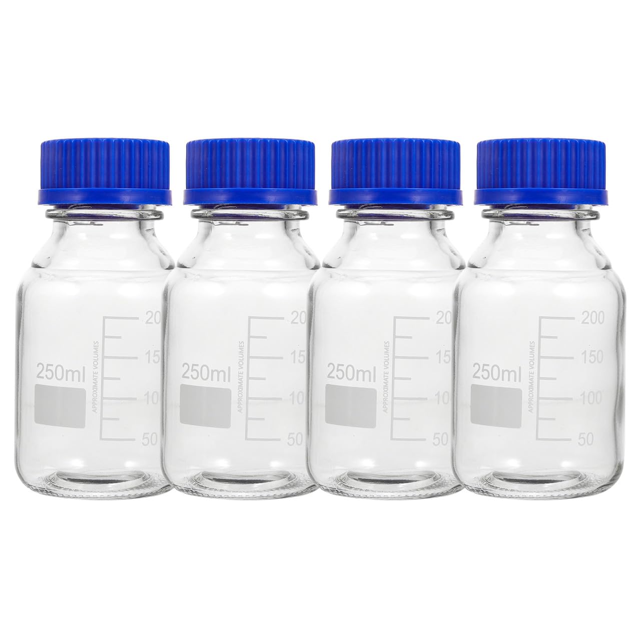 Ciieeo Bottiglie di Reagente Graduata in Vetro Blu 250Ml con Tappo a Vite Resistente All’Usura e Caduta, Confezione da 4 Pezzi per Laboratorio e Istituti Chimici
