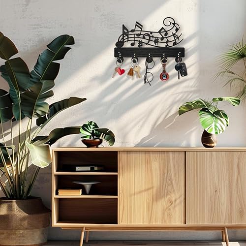 Miniatura 7 de MAYJOYDIY Gancho de pared con notas musicales, soporte de pared de 11.8 x 7.9 pulgadas, soporte musical de madera para llaves de pared, decoración