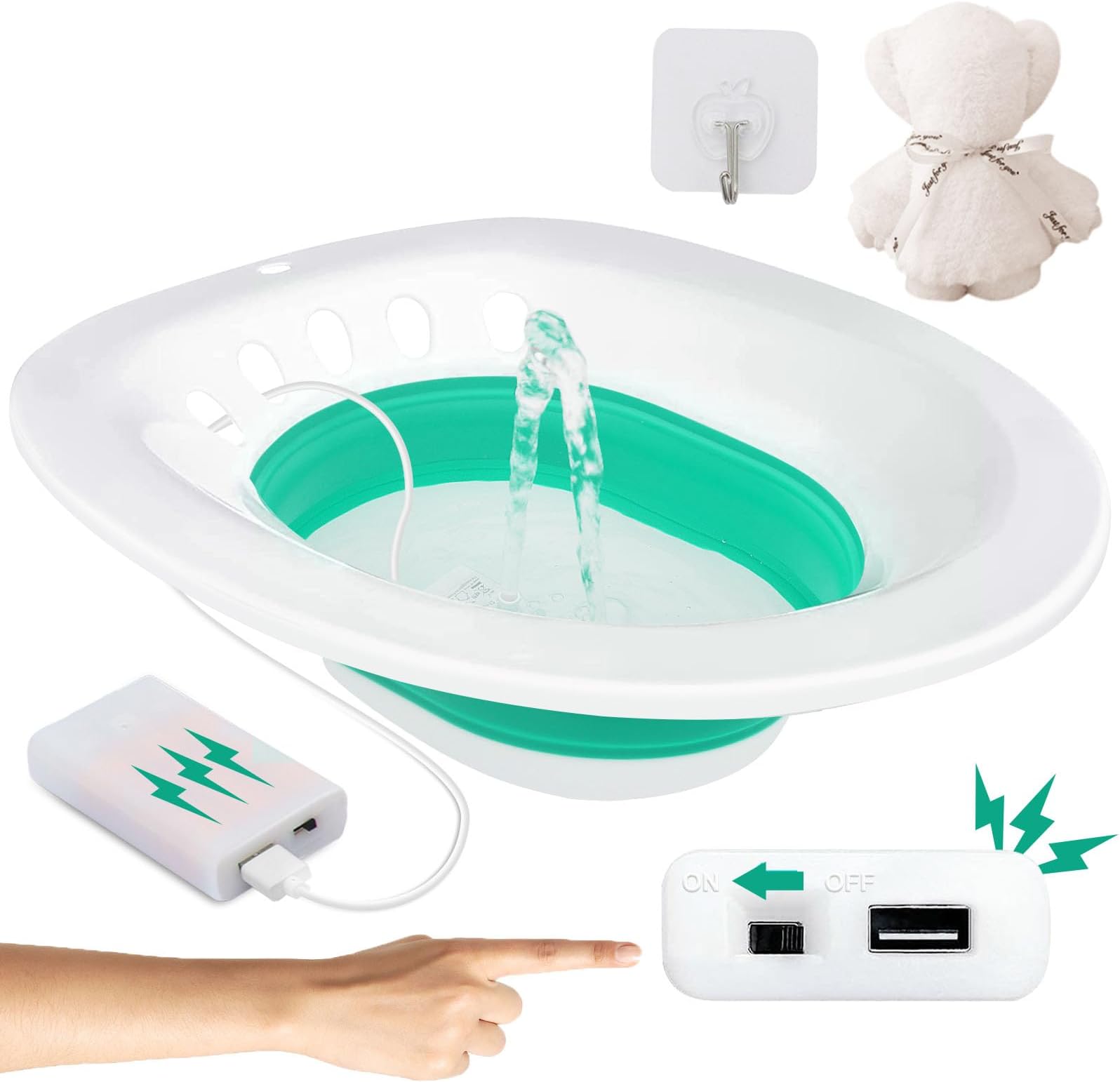 Sitz Bath for Toilet - Sitz Bath for Hemorrhoids - Electric Foldable Sitz Bath for Postpartum Care, Hemorrhoids and Perineum Treatment, Automatic Flushing, Fits Universal Toilet