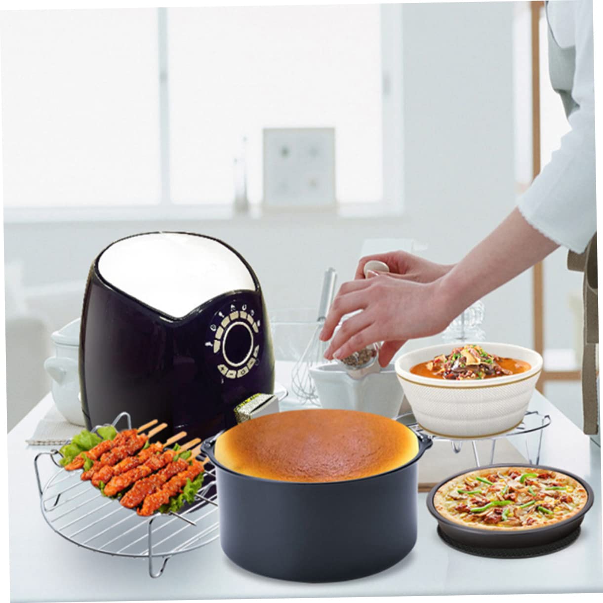 6 Stück Backform aus Edelstahl für Heißluftfritteusen, 7 Zoll | Küchenhelfer für Kochen und Frittieren, Spülmaschinengeeignet, Praktisches Zubehörset