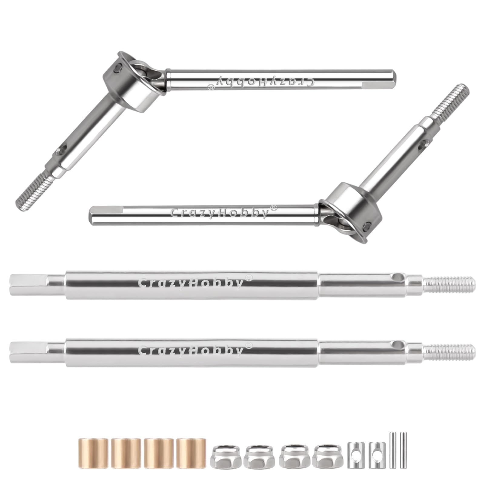 CrazyHobby RC Dogbone Axle Shafts +2mm Extended Thread Front Rear CVD Shafts Hardened Steel for 1/18 TRX4M Defender Bronco RC Crawler Upgrade Parts