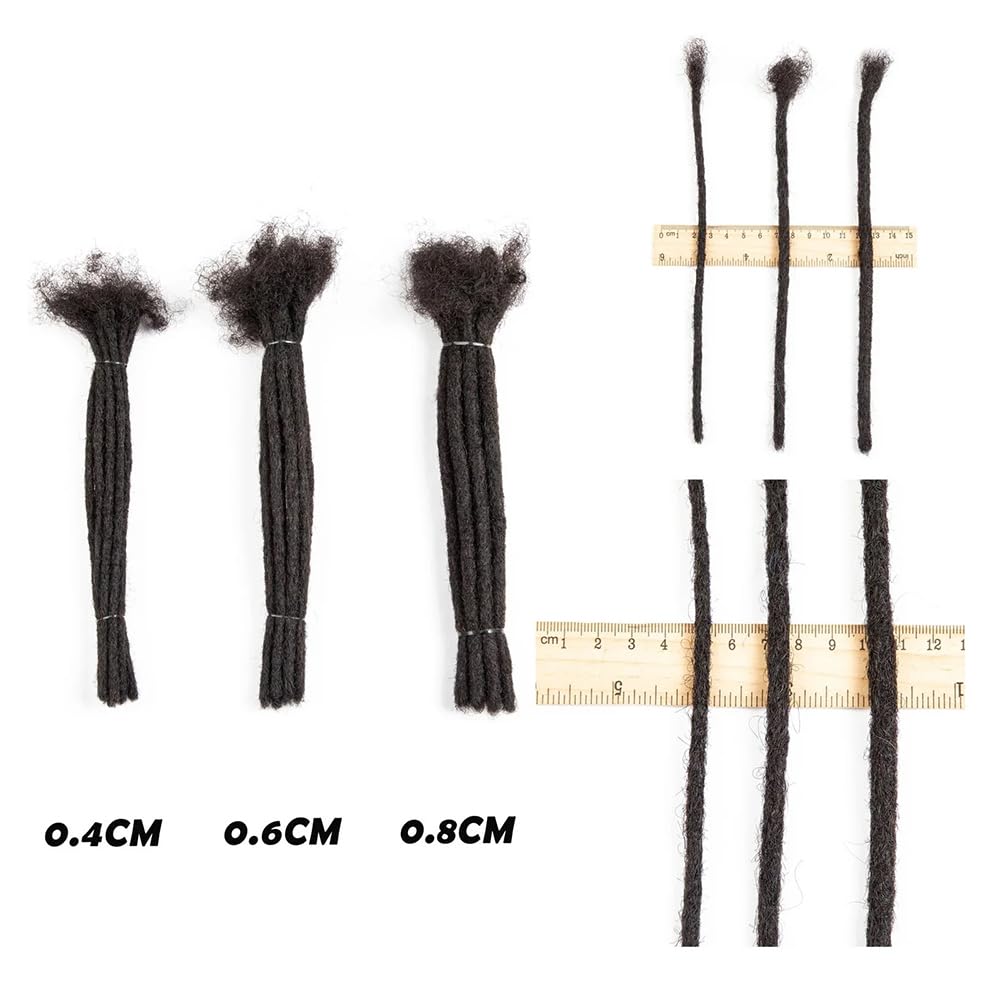 MXIRE 0.6cm Thickness 8 Inch Dreadlock Extensions Human Hair 60 Strands 100% Real Human Hair for Man/Women/Kids Full Handmade Permanent Loc Extensions Bundles Can Be Bleached Dyed Curled Twisted