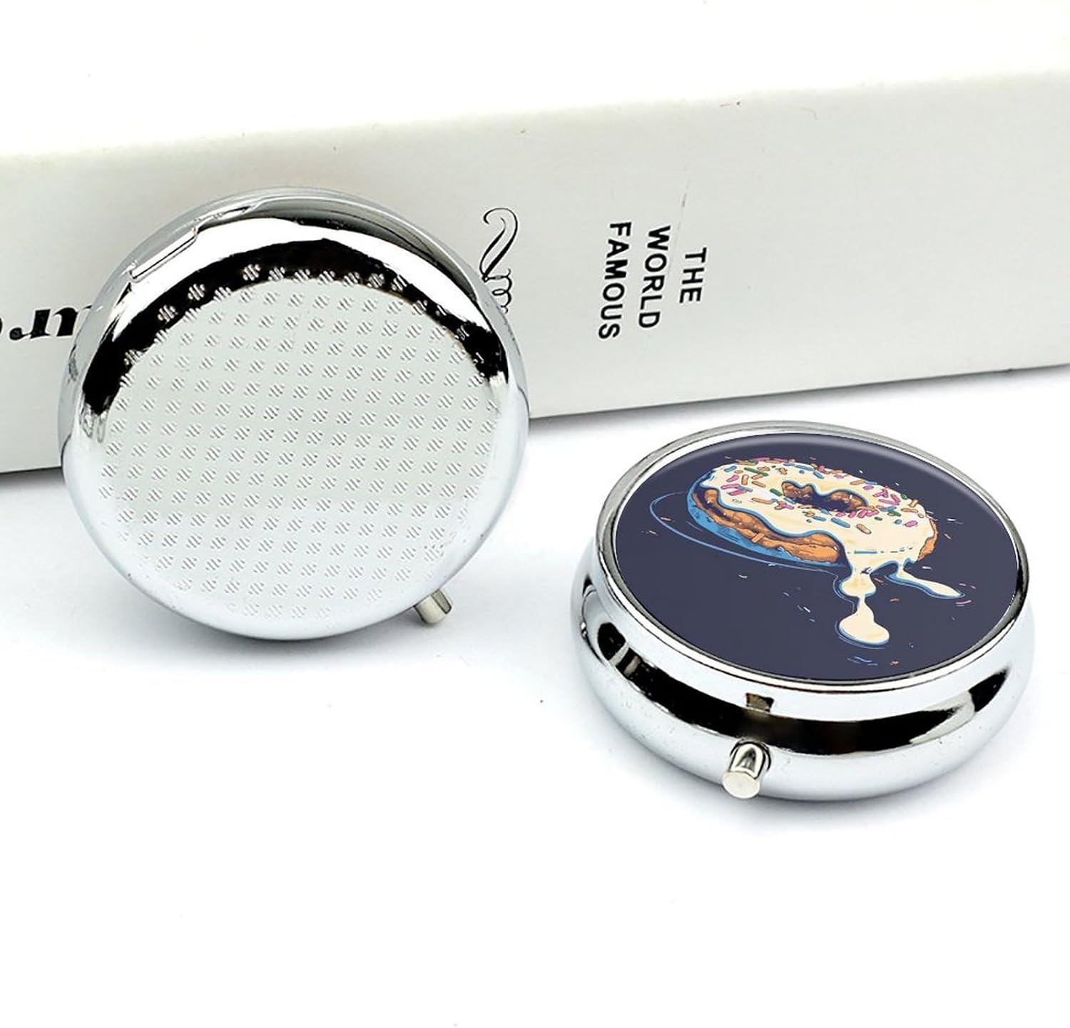 Donut Round Pill Box with 3 Compartments & Mirror image 4