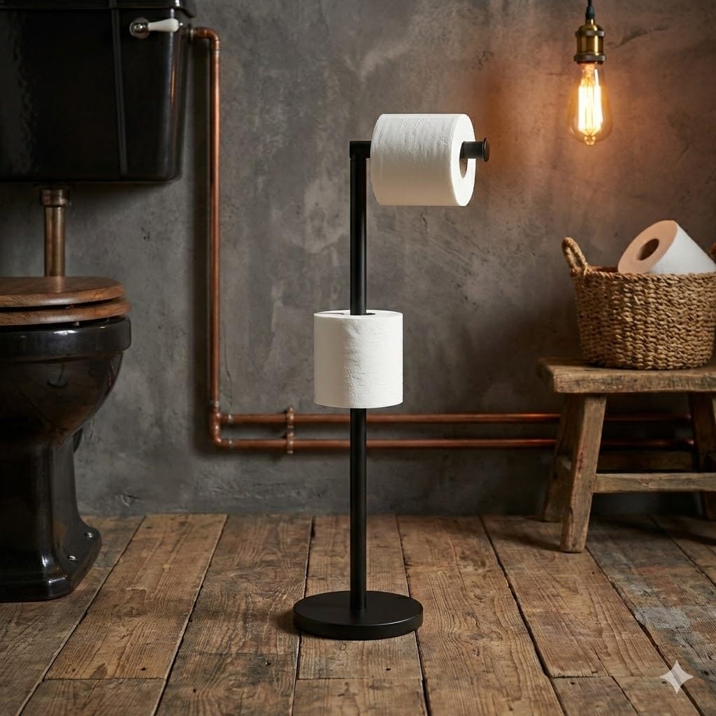 MSV Toilet Roll Holder Stand 15 x 60 x 15 cm Independent Stainless Steel Look Matte Black