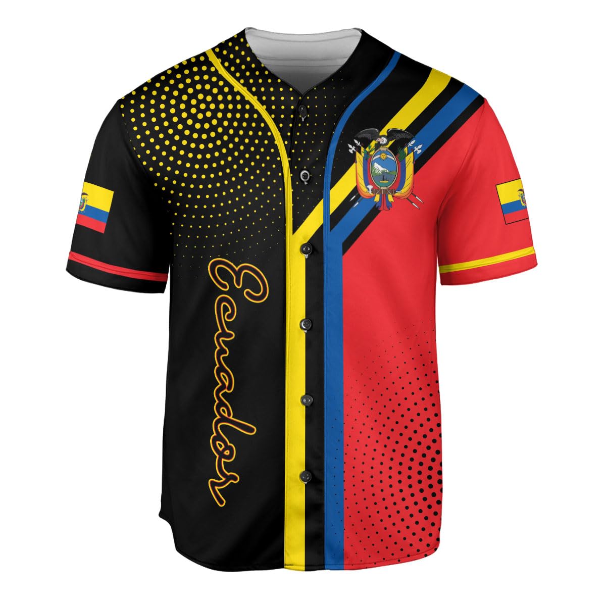 MAPrints Personalized Ecuador Baseball Jersey, Ecuador Jerseys Men Ecuador Soccer Jersey, Ecuadorian Flag Roots Heritage Jersey Shirt (Polyester Blend, ECAD 6)