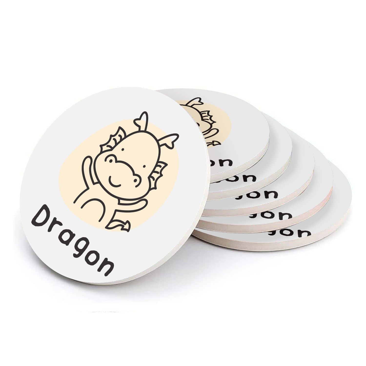 Sous-verre dragon zodiaque chinois en céramique, lot de 6 pour cadeau horoscope et anniversaire