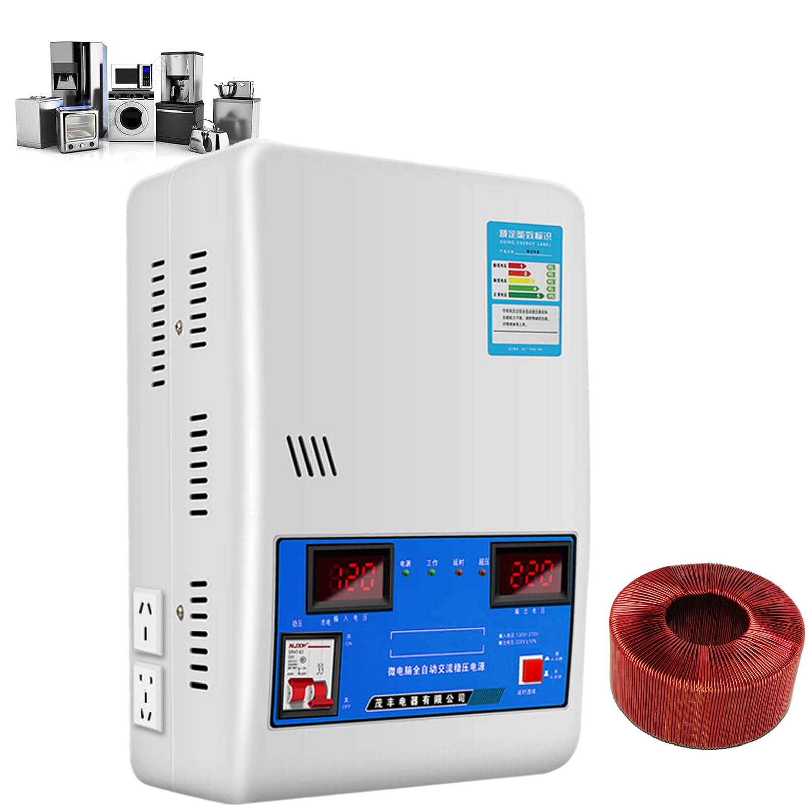 Genérico Estabilizador de Voltaje Automático 220V 15000W/20000W/30000W para Hogar con Pantalla Digital Dual y Protección contra Sobretensiones, Estabilizador de Corriente Ultra Bajo