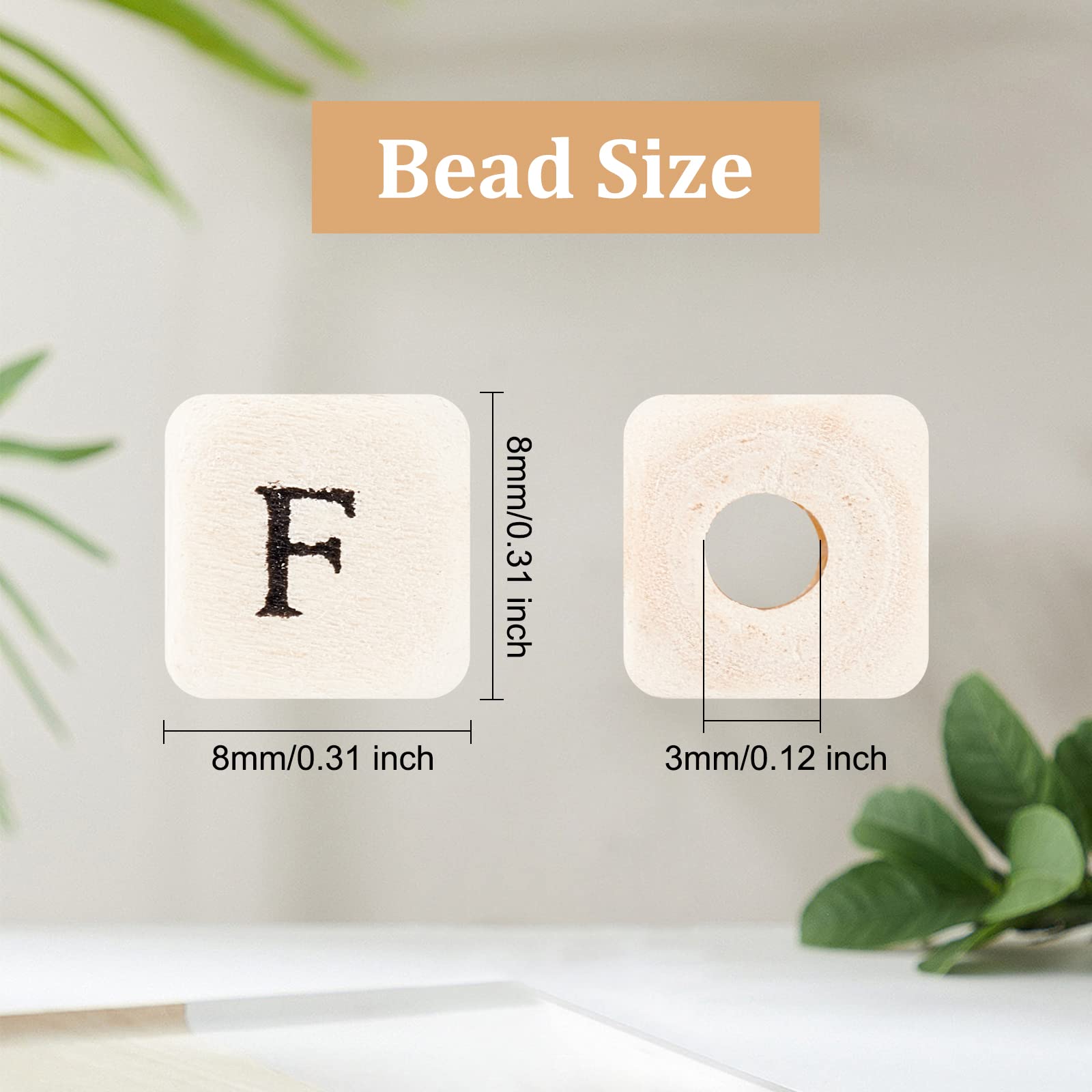 OLYCRAFT 1000pcs 8mm Alphabet Wooden Beads Square Wooden Beads Large Hole Wood Loose Bead Natural Color Cube Bead with Initial Letter for Jewelry Making and DIY Crafts - Image 2