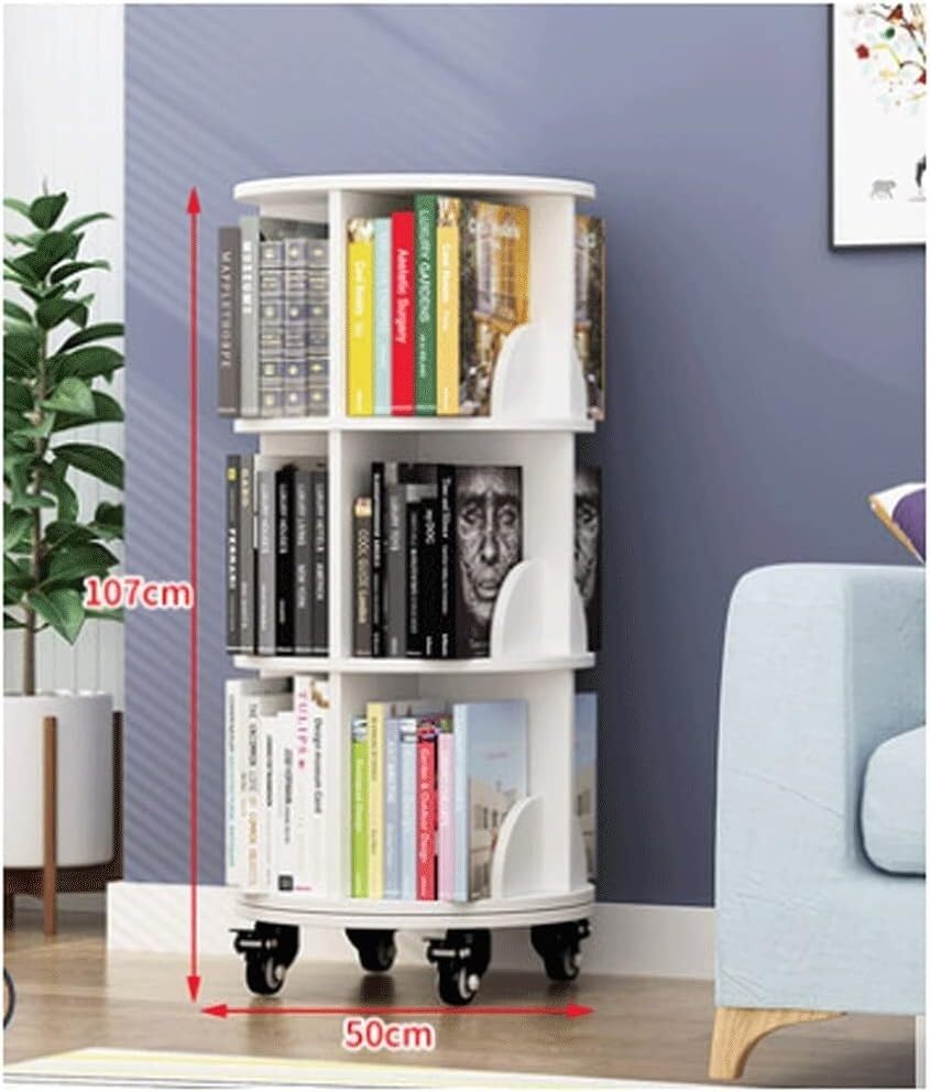 Bibliothèque rotative à 360 degrés blanche à roulettes avec 3 niveaux - 2