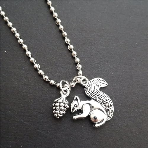 Miniatura 5 de Squirrel and Pine Cone Necklace, Cute Charm Pendant, Long Necklace for Man Woman, Antique Silver Color