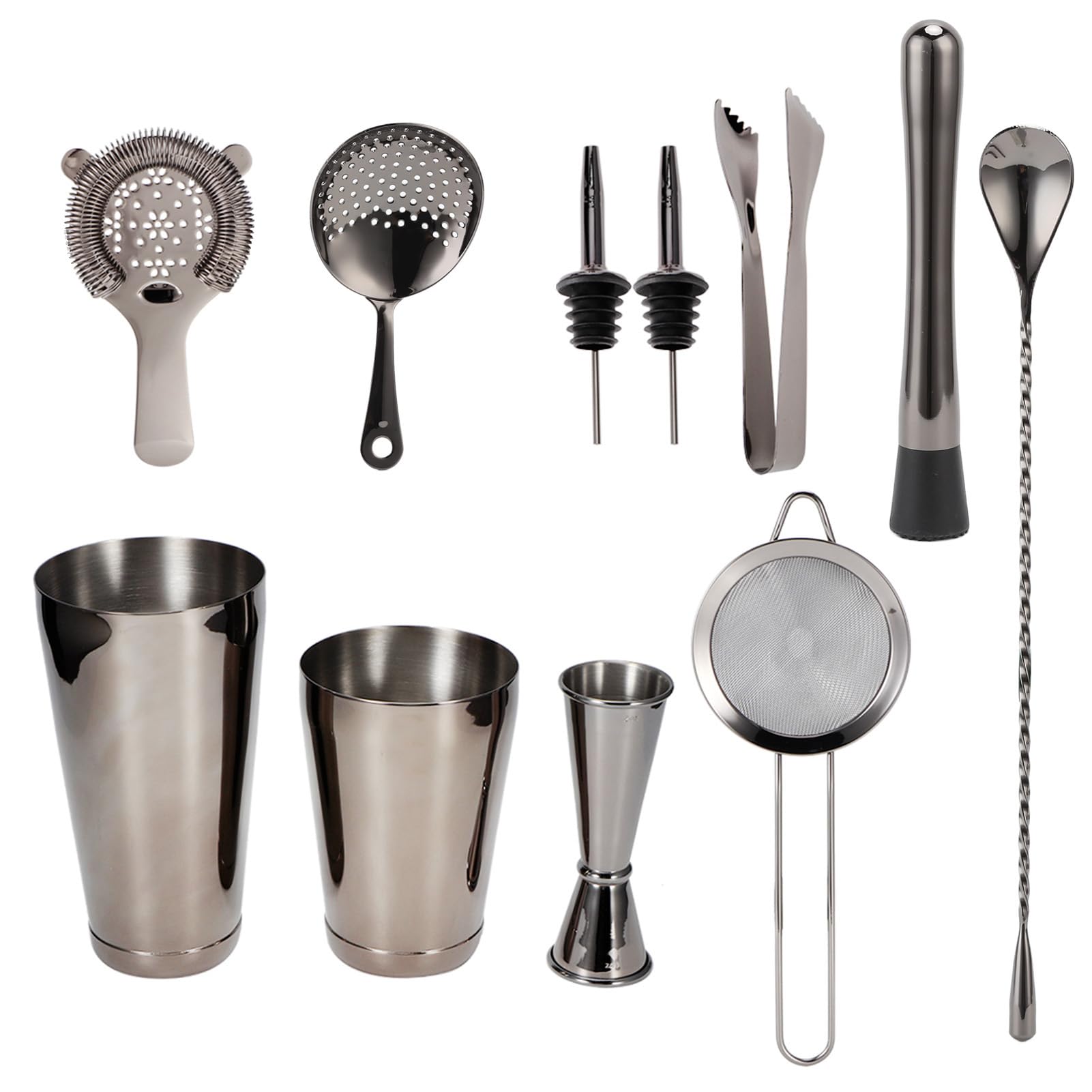 Juego de coctelera de 11 Piezas, Kit de Barman con colador de cóctel, Accesorios de Bar de Acero Inoxidable para Fiesta en casa, Herramientas de Mezcla Profesionales para mojitos (Gris plomizo)
