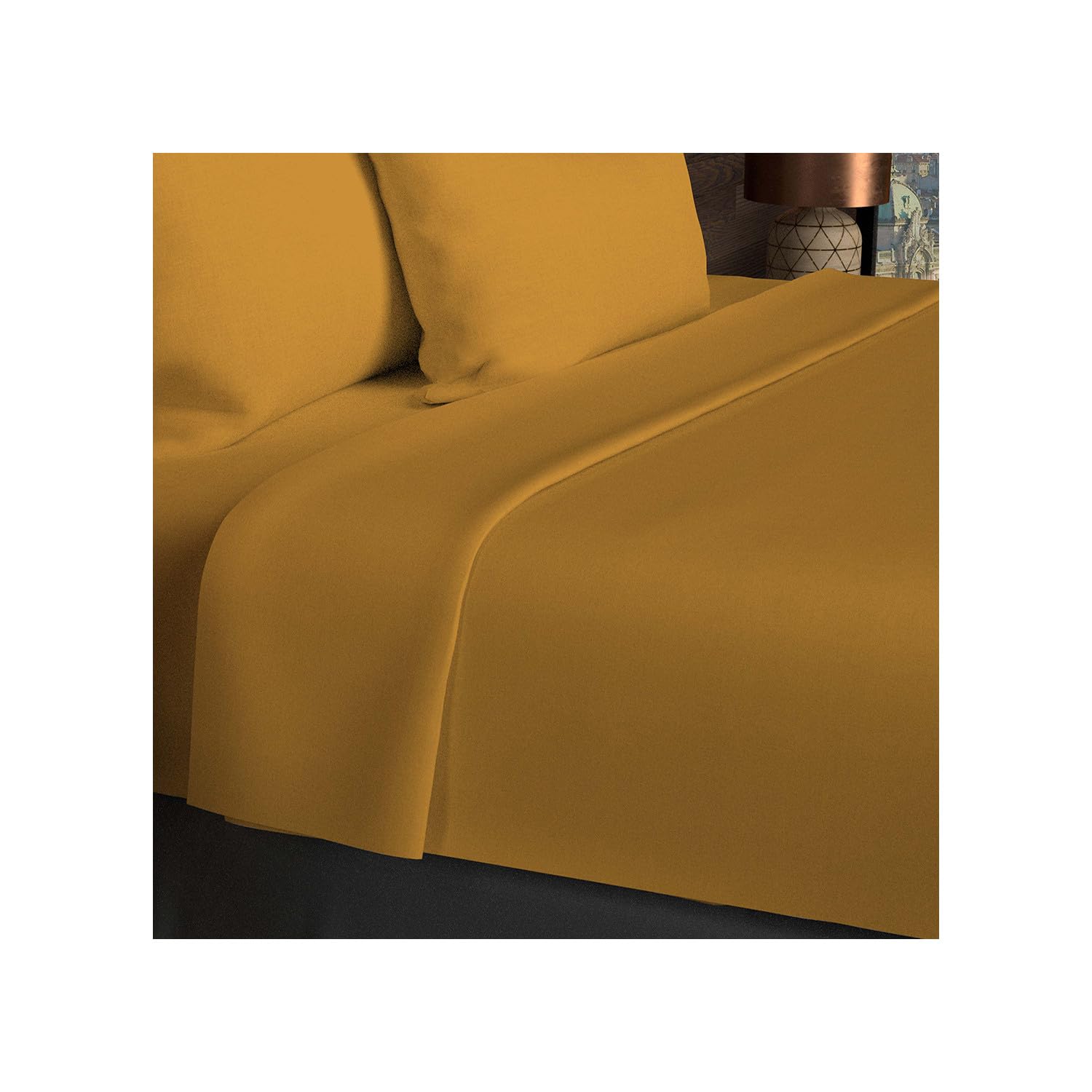 Soleil d'ocre, Plain Mustard Cotton Flat Sheet 57 Thread Count 260 x 300 cm