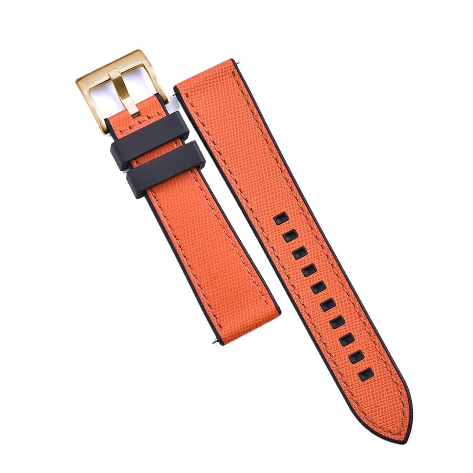 Generico Bracelet de sport hybride en caoutchouc et cuir - Noyau résistant à la transpiration, libération rapide 20/22 mm(Orange Black-Gold,20mm)