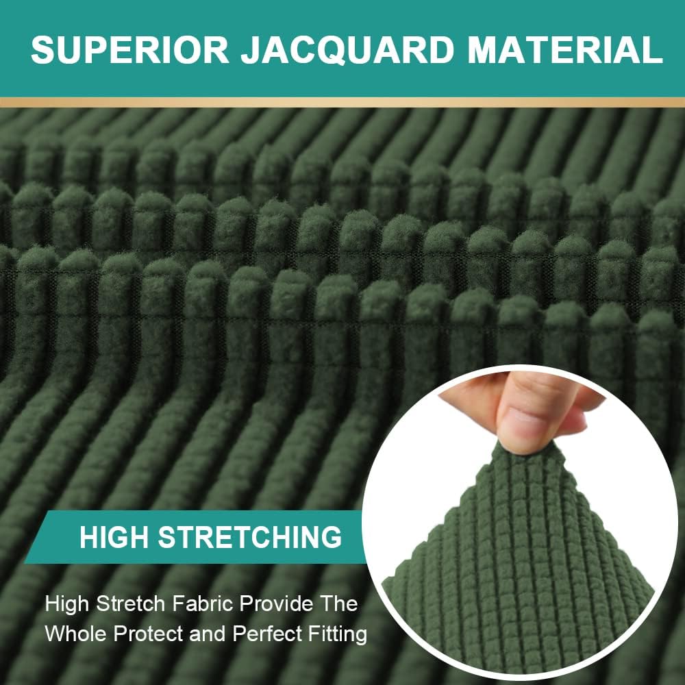 Fitted Chaise Lounge Couch Cover - Stretch Slipcover with Double Arm - Washable Furniture Protector (Patina, Small Checks)