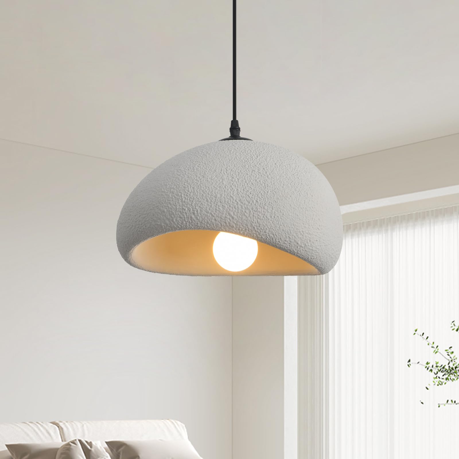 Photo 1 of Fivemengo 11.8in Wabi Sabi Pendant Light, Kitchen Island Lighting Fixture Ceiling Mount Japanese Lamp Japandi Chandelier for Dining Living Room Hallway Bedroom Restaurant Hanging Lamp, Grey 1 Pack
