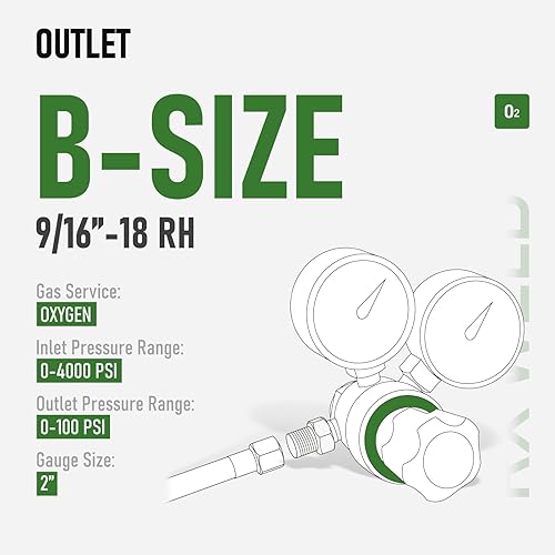 Miniatura 2 de RX WELD Regulador de oxígeno Medidores de gas de soldadura CGA 540 Entrada Oxy para kit de corte de antorcha estilo V, mango de PC