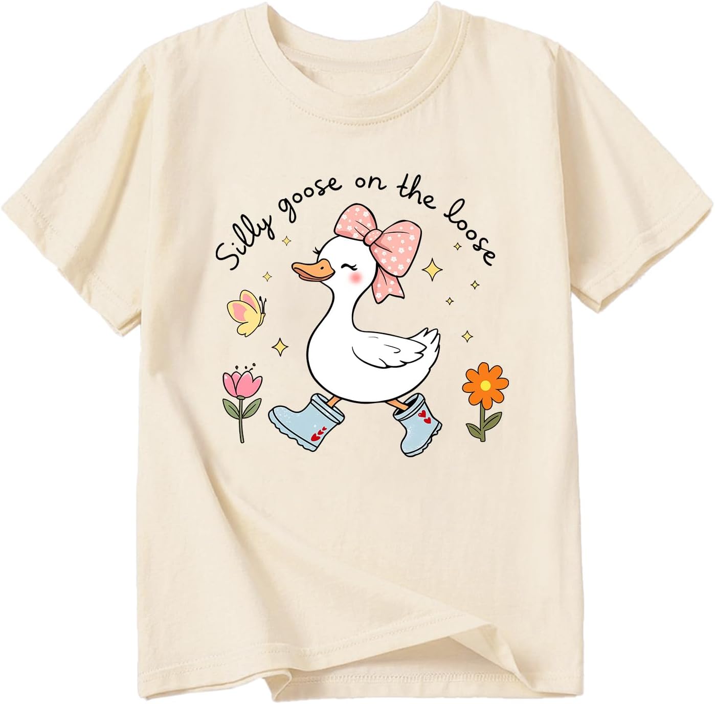 Girls Summer Cotton Short Sleeve Graphic T-Shirts Cute Goose & Hawaiian Floral Print Tees 5-13 Years