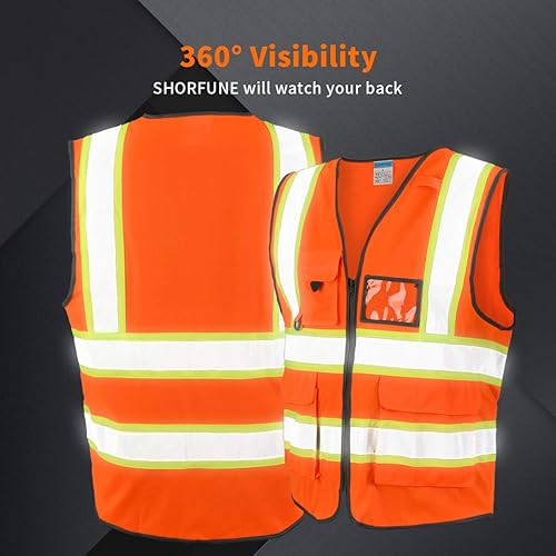 Miniatura 7 de High Visibility Safety Vest with Pockets, Mic Tab, Reflective Strips and Zipper, ANSIISEA Standards