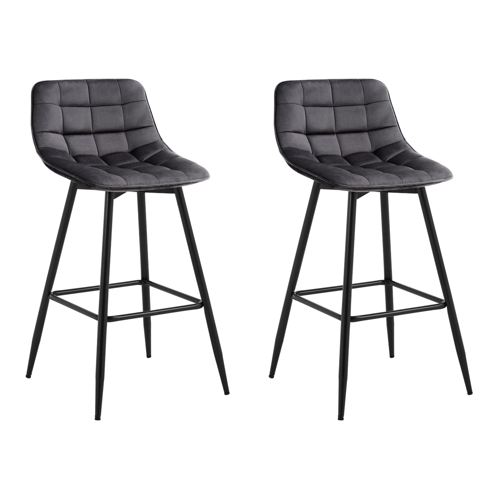 WOLTU Barhocker, Set mit 2 Stück, weiches Kunstleder, Barstühle, Frühstückstrese, Küchenstühle, Metallbeine, Barhocker, dunkelgrau, hohe Hocker mit Rückenlehnen und Fußstützen, #1335