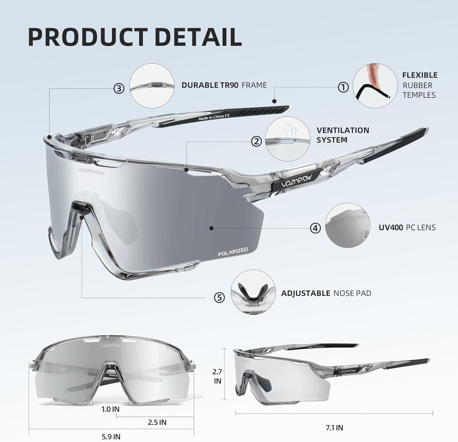 Photochromic Sunglasses Men & Women Transition Sports Glasses for Pickleball Cycling Running Baseball Softball