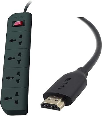 Belkin Essential Series 4-Socket Surge Protector Universal Socket with 5ft Heavy Duty Cable (Grey) & F3Y021bt2M High Speed...