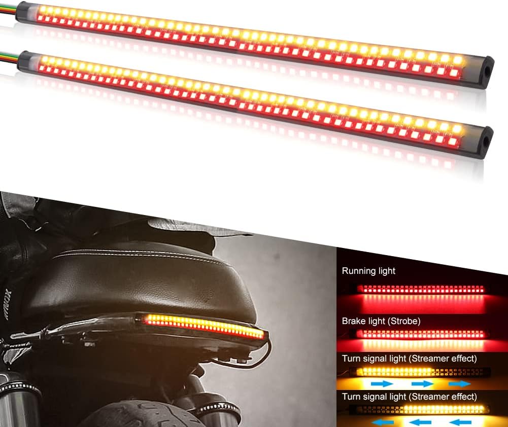 Motorcycle LED Tail Light Strips,11.8" Double color LEDs Brake Stop Tail Lihgt Turn signal Light Multifunction Waterproof Flextible LED Strips for Motorcycle ATV ect.2-Pack. (30cm-90SMD)