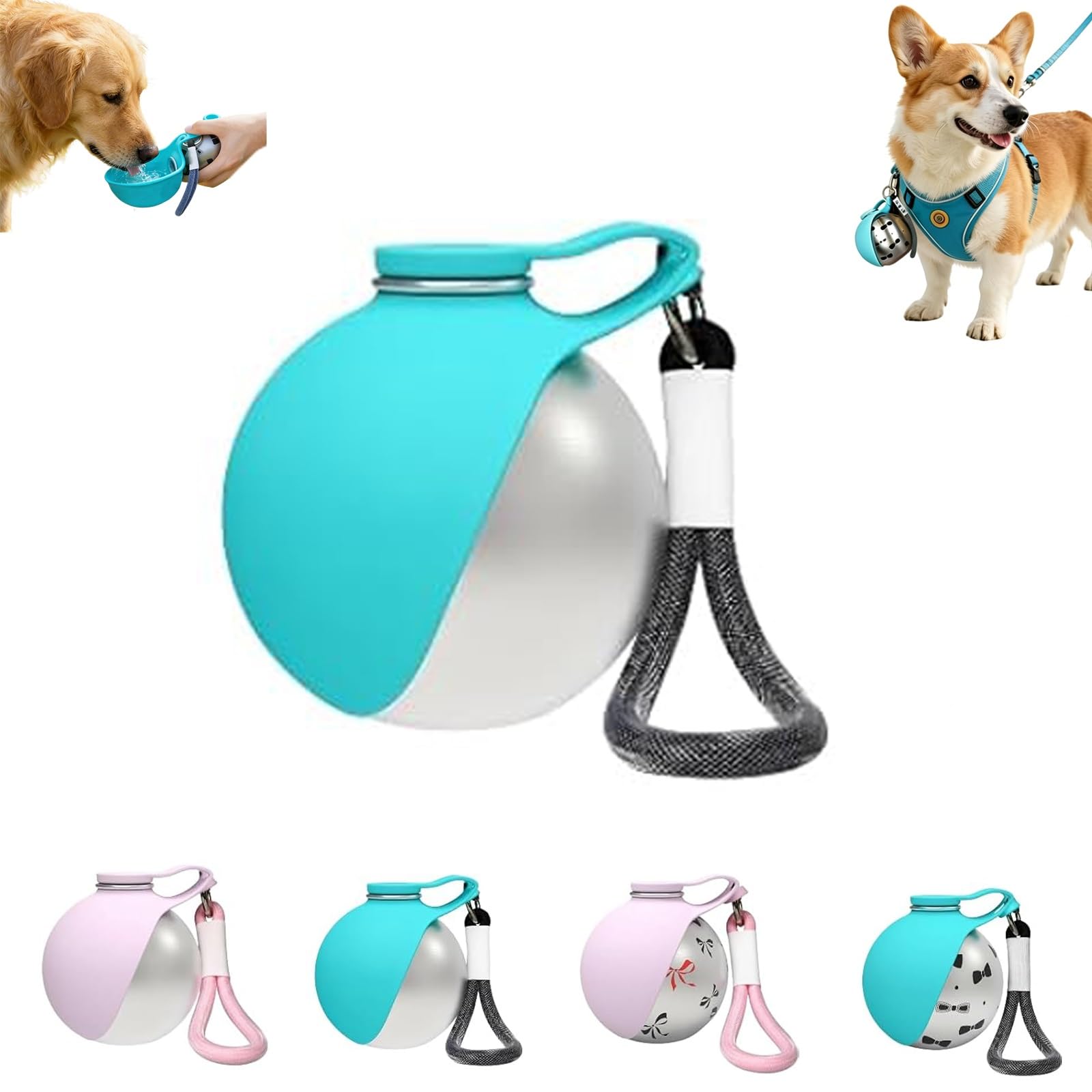 2-in-1 Dog Water Bottle 285ml, 304 Stainless Steel No Spill Leakproof Collapsible Pet Bowl, Lightweight Compact Travel Cup for Puppy Medium Dogs Walking Hiking Outdoor, 4 Colours