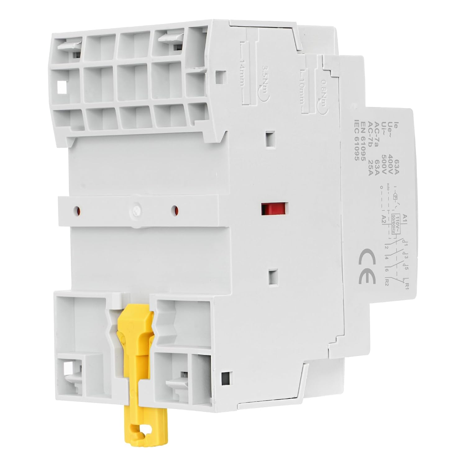 Baomain 110V AC 4-Pole Modular Contactor, 63A 3NO1NC Normally Open + Normally Closed, DIN Rail Mount for HVAC, Motor, Pump & Lighting Control HC1-63M/31-110VAC