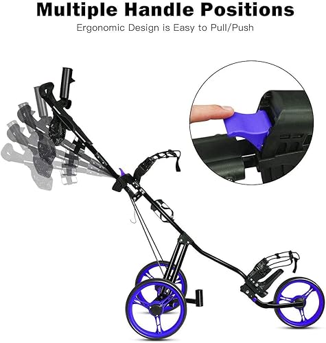 Miniatura 6 de GRAFFY Carrito de golf con asiento, carrito de golf de 3 ruedas con mango ajustable en altura, carrito de golf plegable ligero con bolsa de