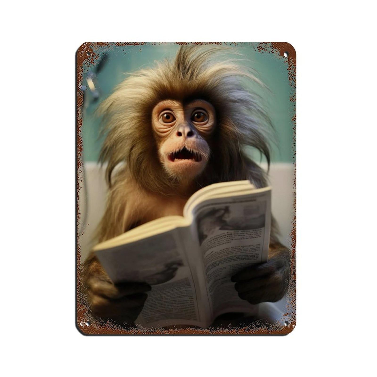 Lxwnze 30L X 40W Cm Marmoset Monkey Sitting On The Toilet Reading A Newspaper (6) Tin Sign Vintage Metal Pub Club Cafe Bar Home Wall Art Decoration Poster Retro 12X16inch(30X40cm)