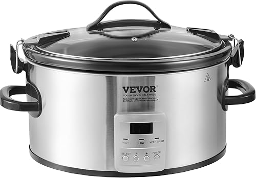 Miniatura 10 de VEVOR Olla de cocción lenta, olla eléctrica de cocción lenta de 6 cuartos de galón y 240 W con ajustes de calor de 3 niveles, ollas lentas digitales