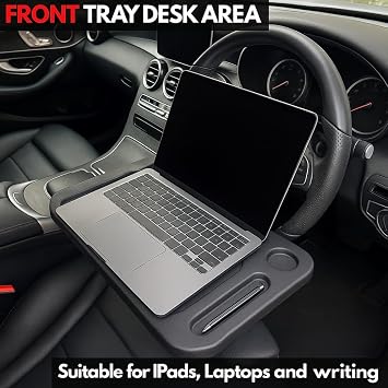 Car Table Steering Wheel - Double Sided Car Steering Wheel Table Car Tray a Multi Purpose Car Desk or Car Food Tray - Black Car Laptop Holder and Car Tray Table Fits Most Vehicles