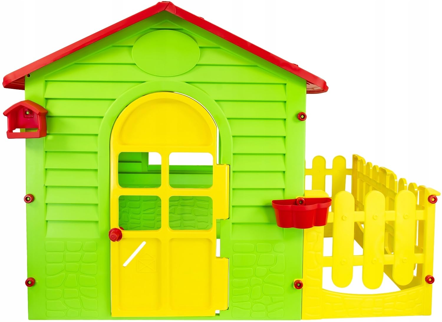 Mochtoys Spielhaus für Kinder - Kinderhaus mit Kleinem Garten, Outdoor Gartenhaus für die Jüngsten mit Terrasse und zu öffnenden Fenstern, Wetterfest, REGT Fantasie und Kreativität an