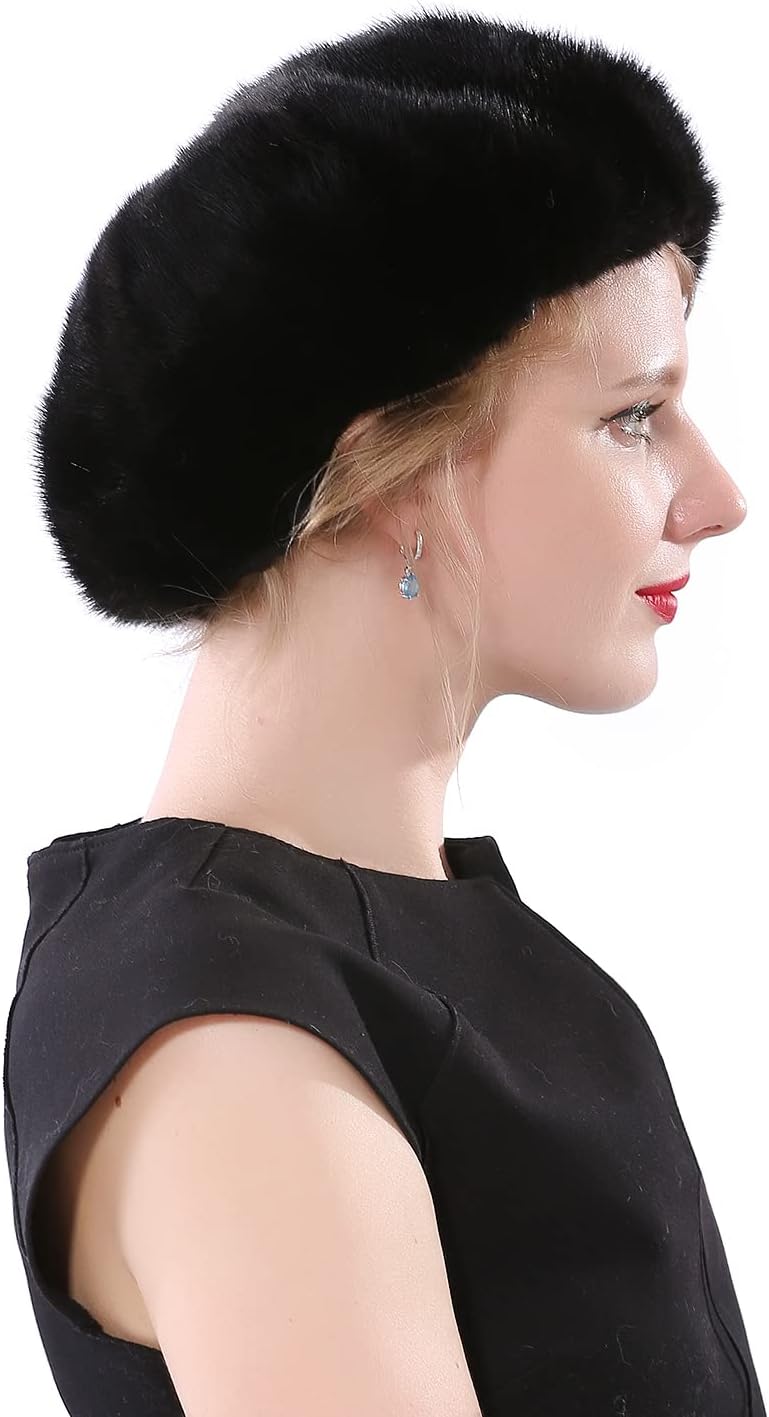 YXCFEWD Mink Hat Real Fur Hat Knit Furry Womens Russian Hat Fur Hat for Women with Elastic - Image 4