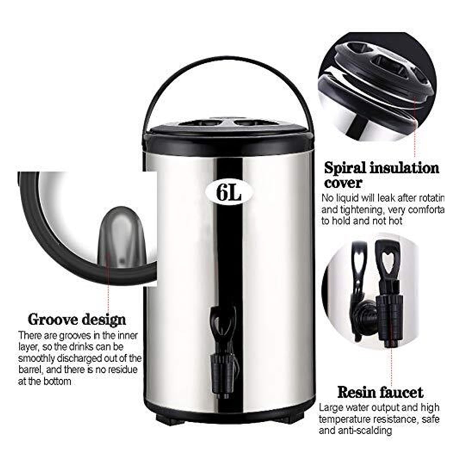 Dispensador de Agua Caliente, Termo para Bebidas Acero Inoxidable 304 con Grifo, 6-20L Capacidad para Café, Té, Sopa - Uso Profesional (Catering, Oficina, Fiestas)