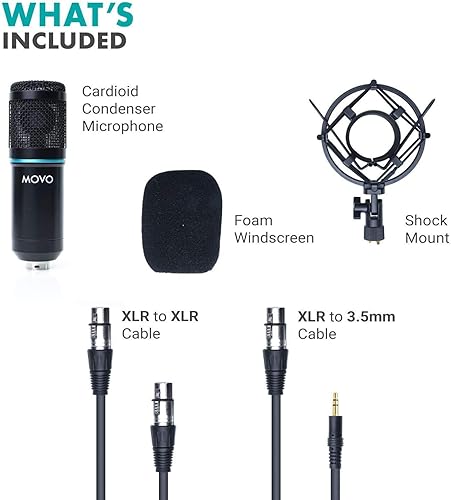 Miniatura 4 de Movo PC-M6 Micrófono de condensador cardioide universal con XLR y 0.138 in, soporte de choque y parabrisas - Perfecto para podcasting, transmisión