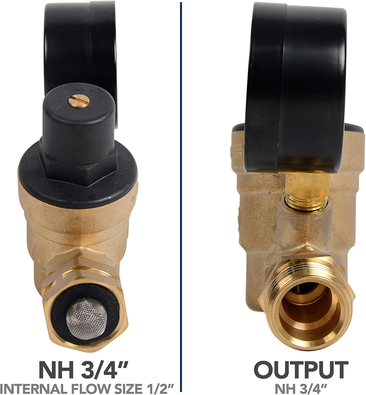 3/4 Pouce Reducteur De Pression Eau, Rv Regulateur De Pression D Eau RéGlable Avec 0-160 Psi Manometre Et Filtre, Laiton RéDucteur De Pression D'Eau Limiteur Pour Camping-Car Et Caravane