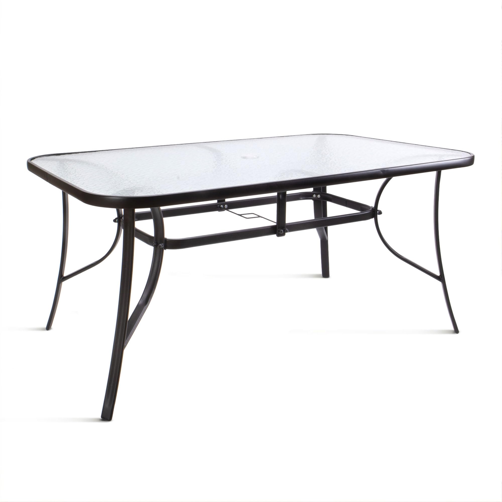 THE SECRET HOME - Mesa Rectangular de Metal con Base de Cristal Texturizado - Alto. 70 cm x Ancho. 150 cm x Profundo. 90 cm - Mesa para Exteriores - Ideal para Jardín, Terraza, Patio o Balcón - Negro