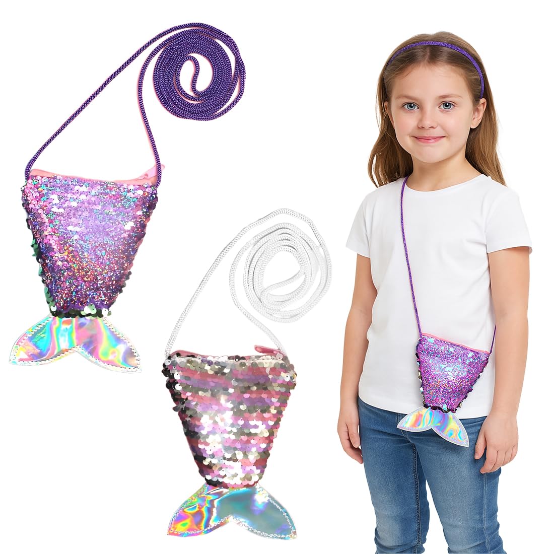 Kazulo Borsa Termica Per Pranzo A Forma Di Coda Di Sirena - Per Bambine, Con Tasca E Tracolla - 4