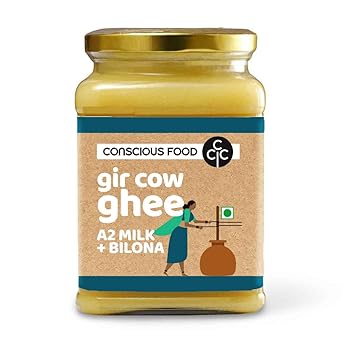 Conscious Food A2 Gir Cow Ghee | 600ml | with Pure A2 Milk | Grass-fed, Cultured, Premium & Traditional Bilona Ghee | Immunity Booster - image, photos