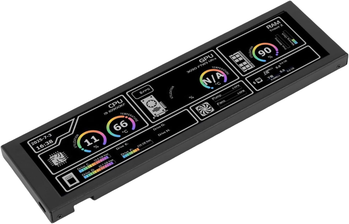 SUNGOOYUE 8.8 Inch PC Temperature Display Panel, FHD LCD Screen with 1920x480 Resolution 178 Wide Viewing Angle, for 10 11 CPU GPU RAM Monitoring (Black)