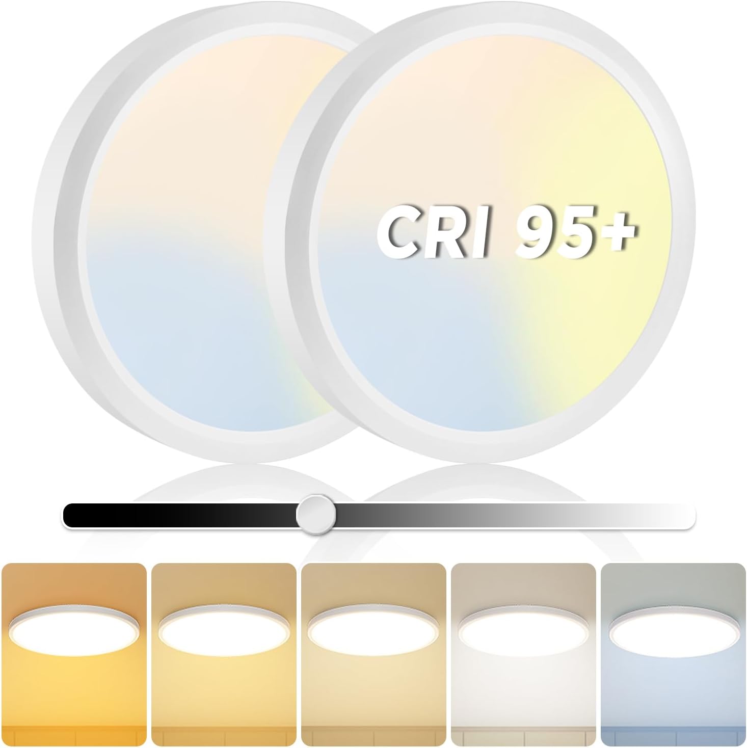 2Pack 15.8 Inch LED Flush Mount Ceiling Light, 35W, 120lm/W, 4200LM, CRI95+, 2700K-5000K 5CCT & Dimmable, White Round Flat Panel Light for Hallway, Kitchen, Bedroom, Laundry Room