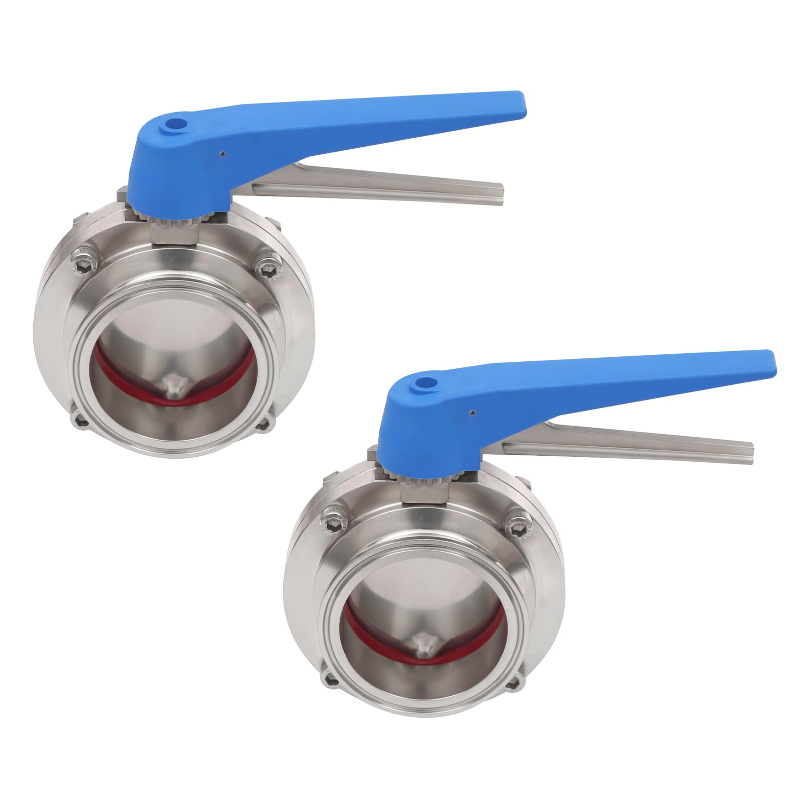 JAYGOVAN 1.5 Inch Butterfly Valve 2 Pcs Tri Clamp Sanitary Stainless Steel with Blue Trigger Handle Butterfly Valve Max Pressure 1.6MPA, Approximately 8 Locking Positions for Chemical Industry (3'')
