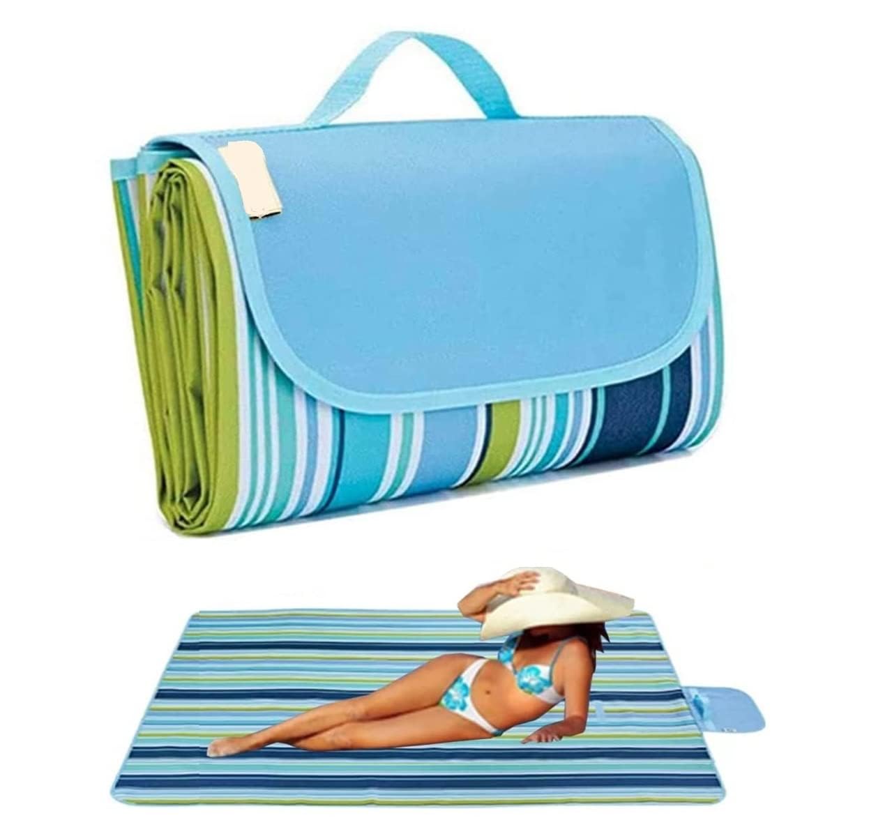 Polyester Outdoor Picnic Blanket, 100 x 150 cm Waterproof Sandproof Beach Mat, Foldable Washable Picnic Blanket for Camping, Park, Hiking, Travel, Garden & Summer Beach, Blue Rectangular-image-43