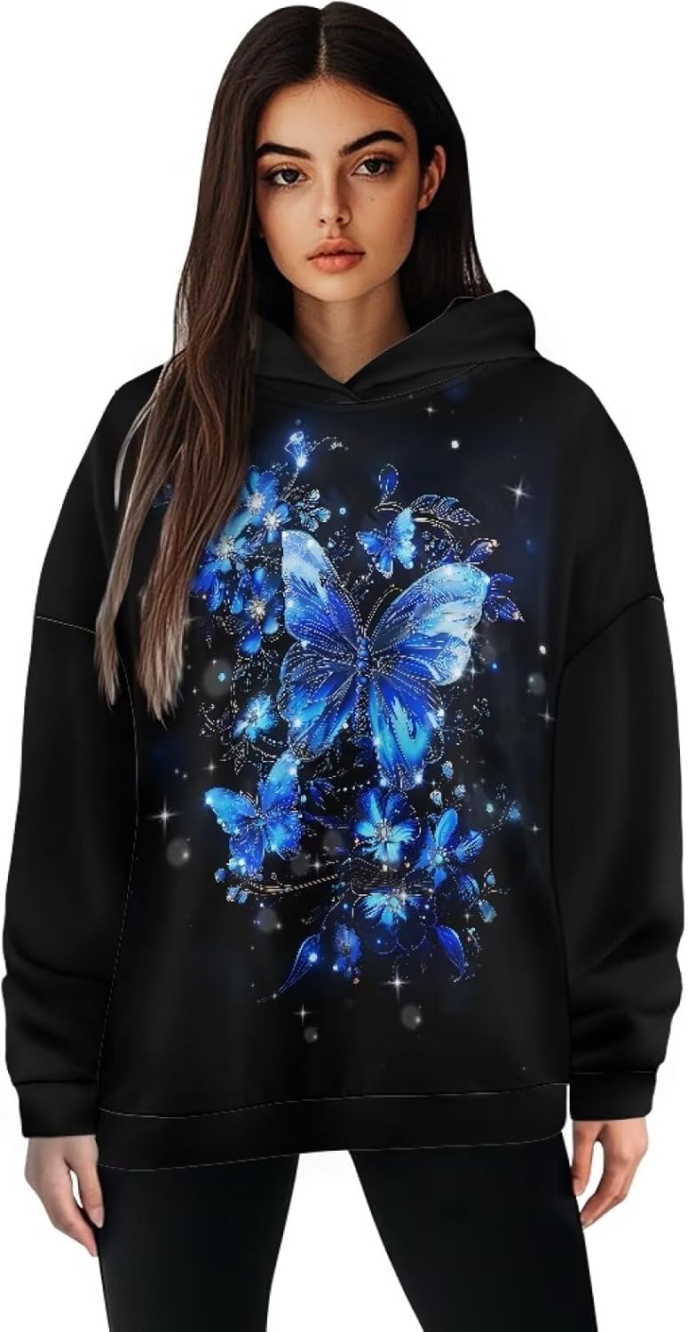 Womens Oversized Hoodie Hooded Graphic Sweatshirt Women Lightweight Pullover Sweater Women for Fall Winter Size S-2XL