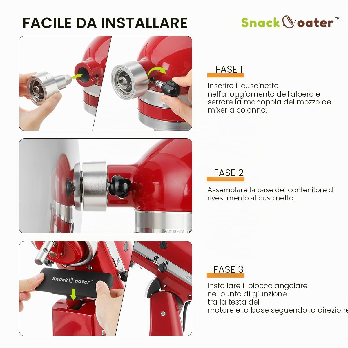 Aieve Rivestimento per snack compatibile con mixer a testa inclinabile per preparare mandorle ricoperte di cioccolato, pistacchio, arachidi, fragole liofilizzate, uvetta, noci