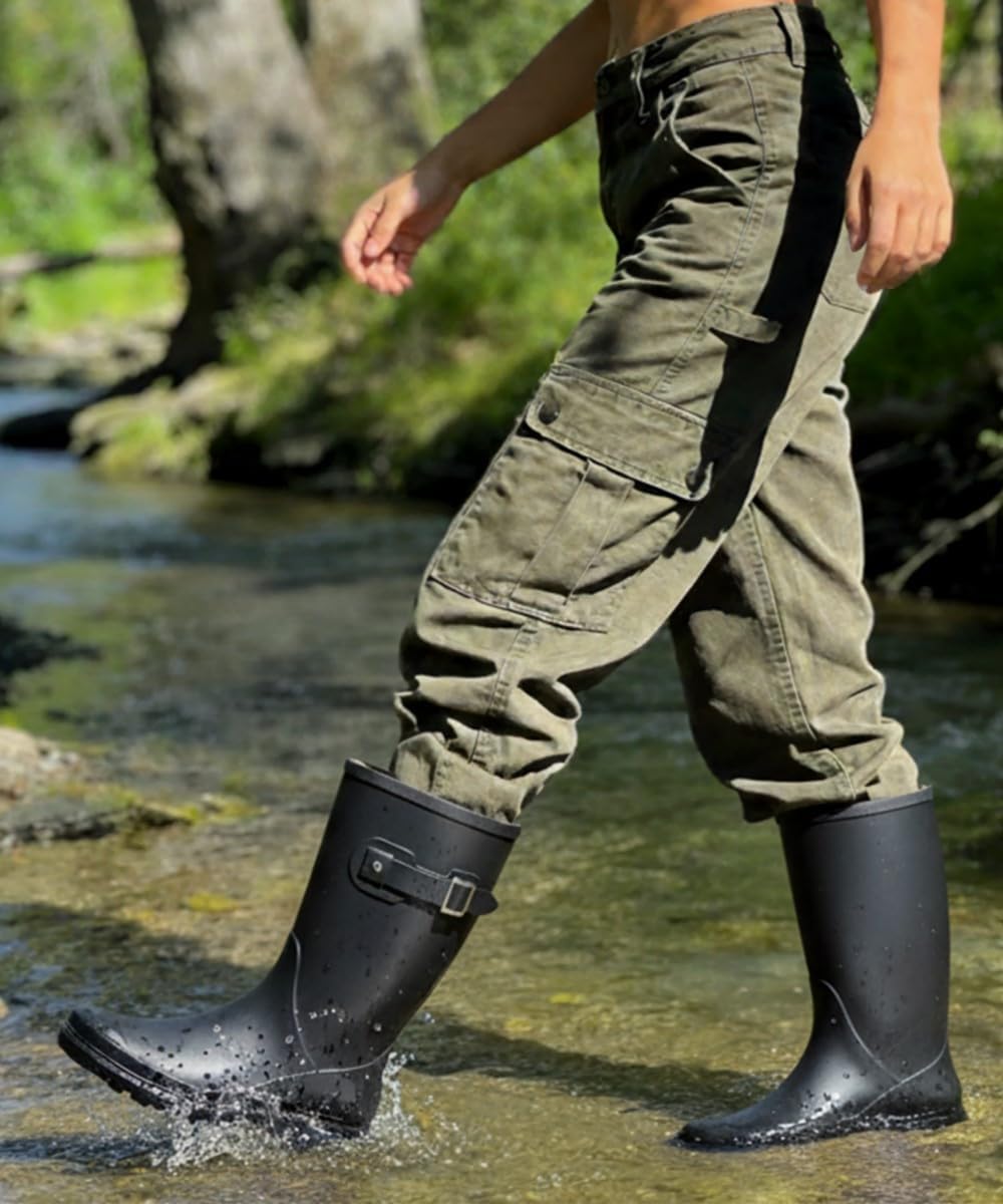 Evshine Women's Mid Calf Rain Boots Waterproof Garden Boots with Buckle image 3